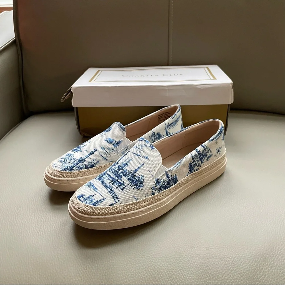 Charter Club Women's Scenic Blue Toile Loafers - Picture 1 of 7